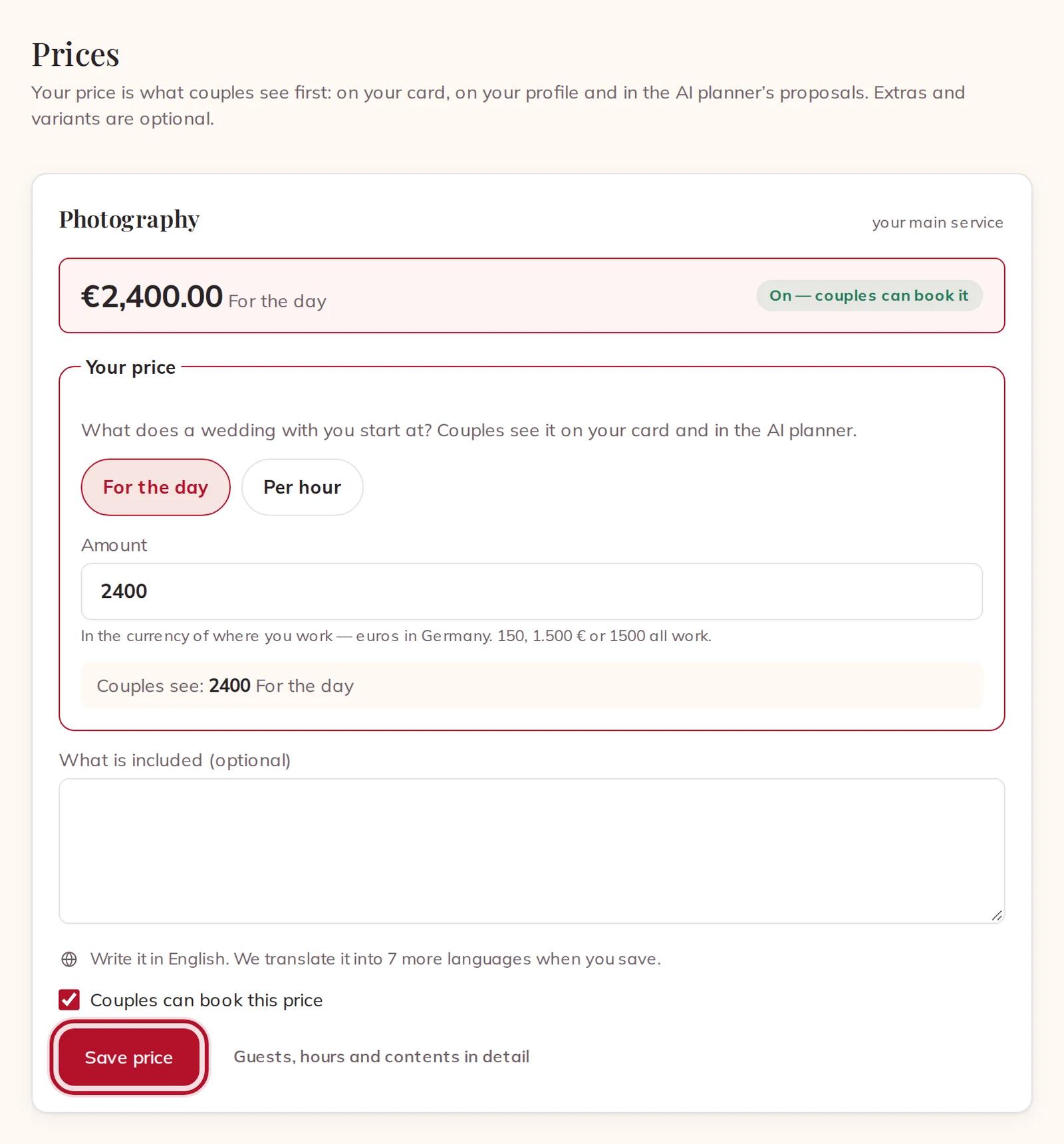 Your price, with Save price