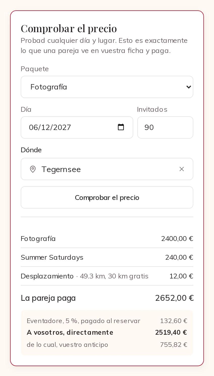 La comprobación del precio para un sábado de junio en el Tegernsee