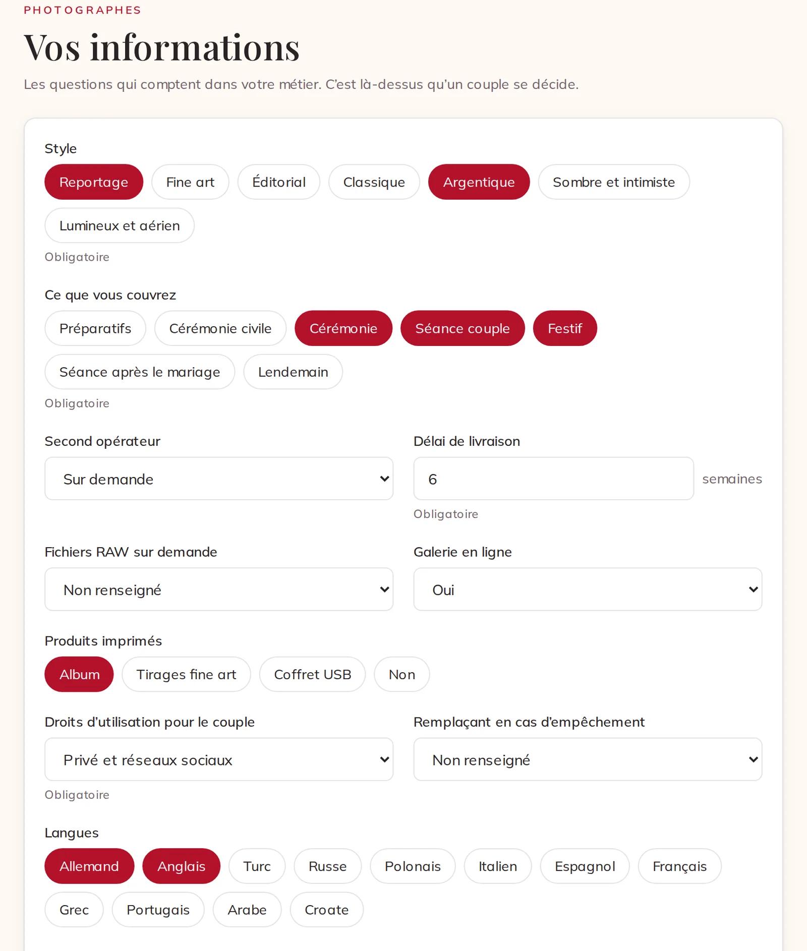 Les questions propres à votre métier