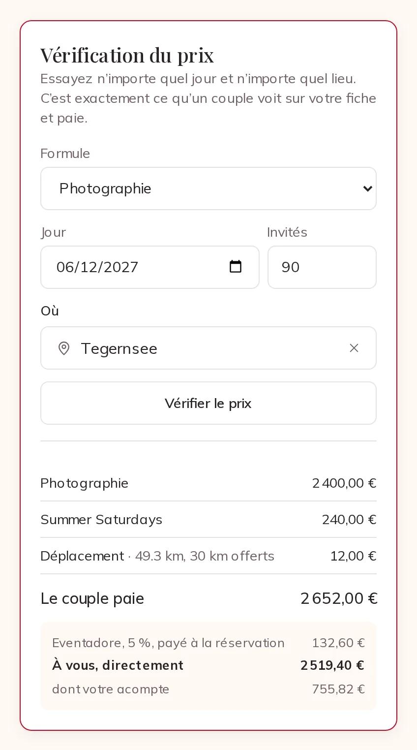 La vérification du prix pour un samedi de juin au Tegernsee