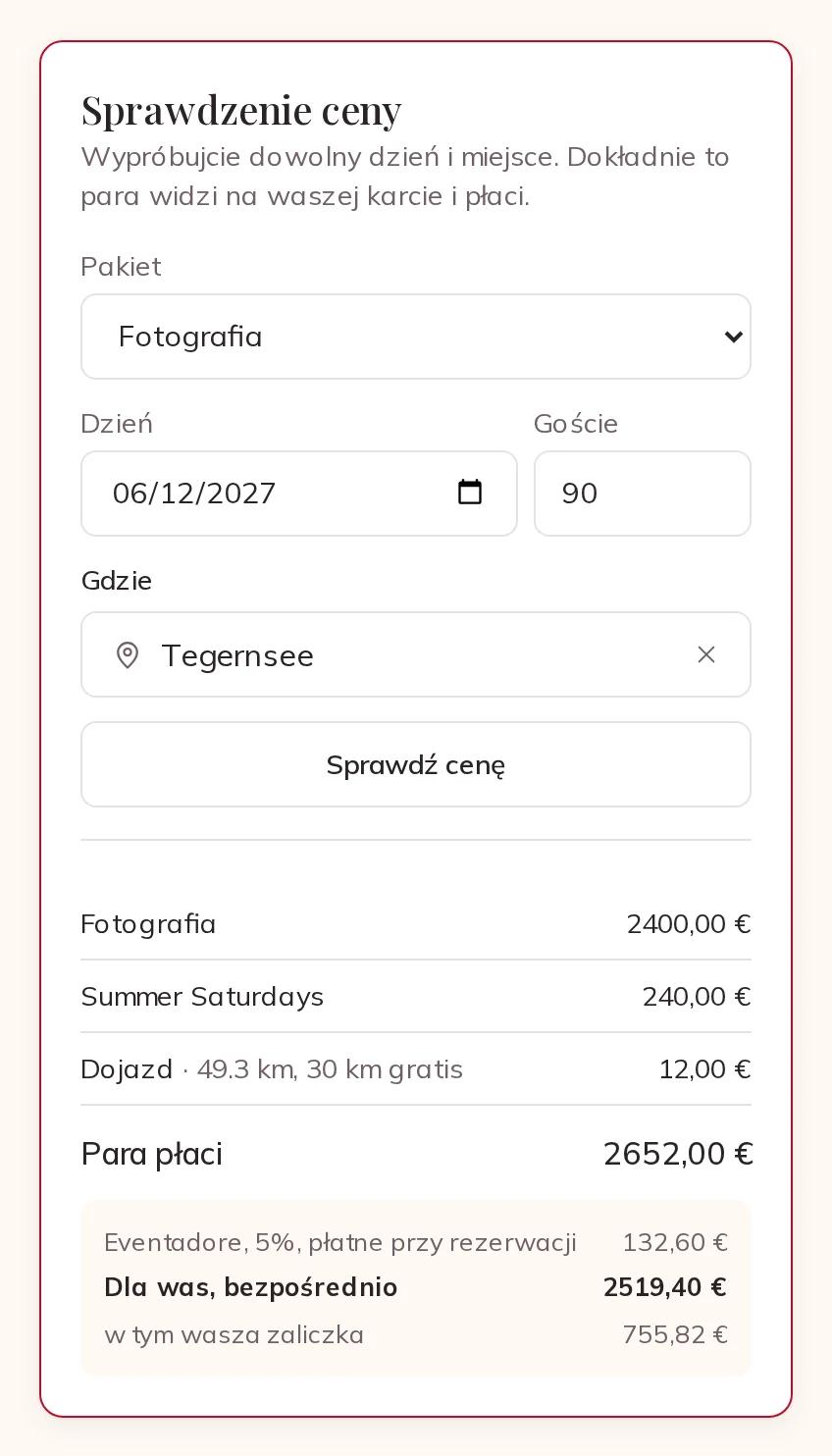 Sprawdzenie ceny dla czerwcowej soboty nad Tegernsee
