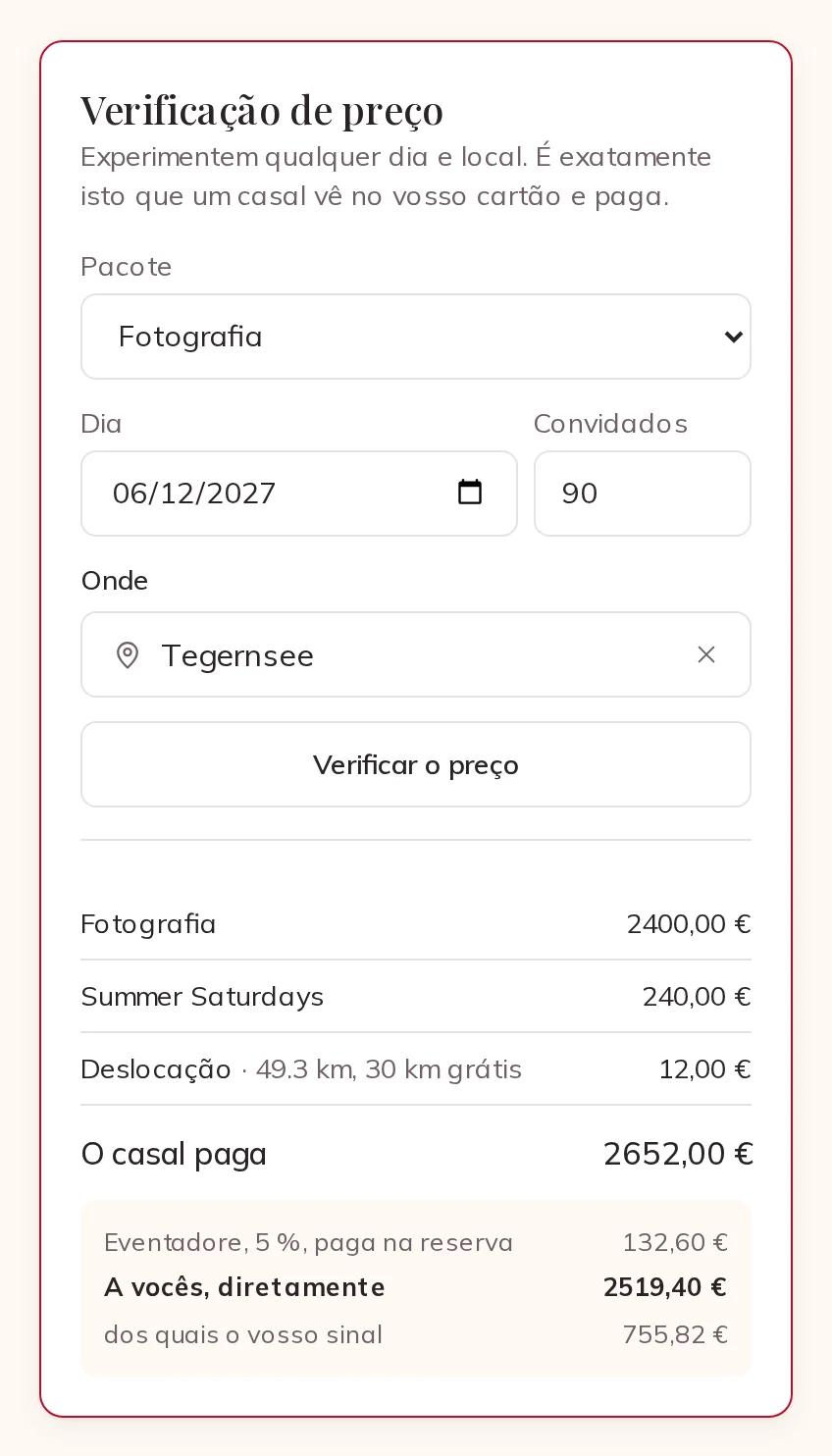 A verificação de preço para um sábado de junho no Tegernsee