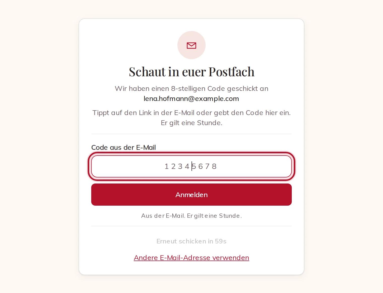 Der Code aus der E-Mail