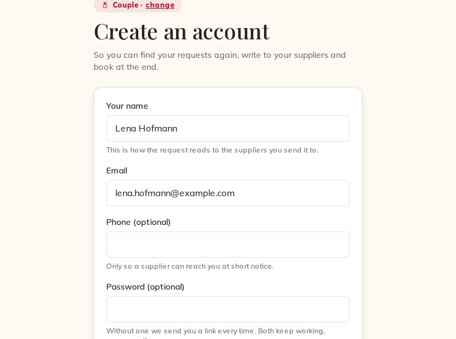 Your name, email, phone and password