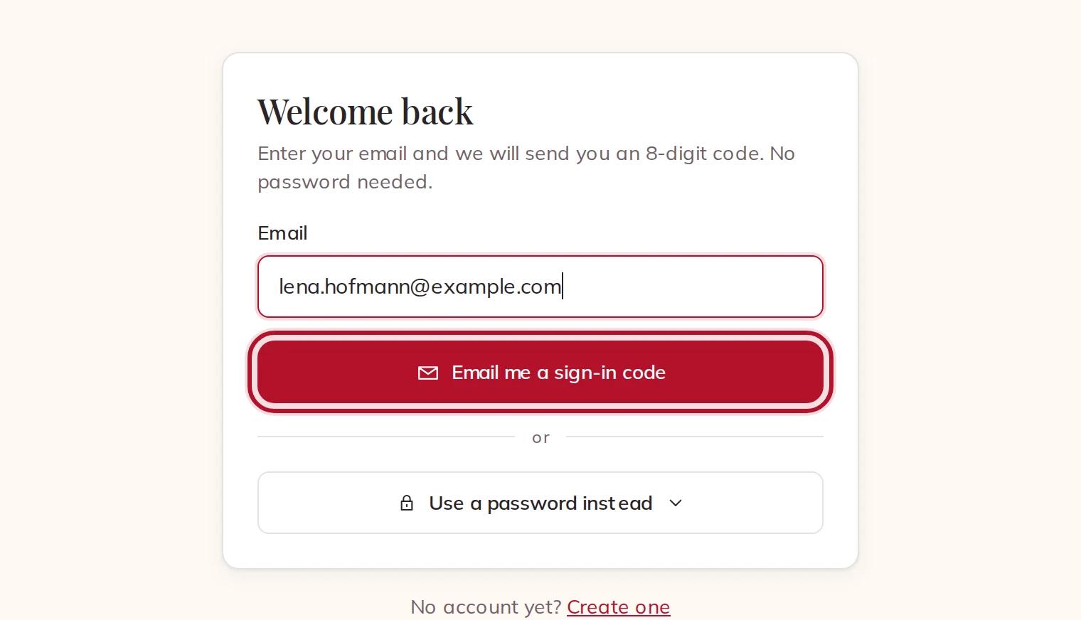 Signing in with a code by email