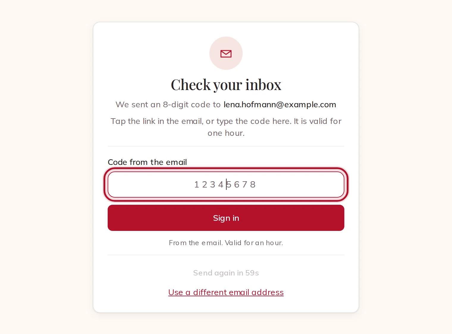 The code from the email