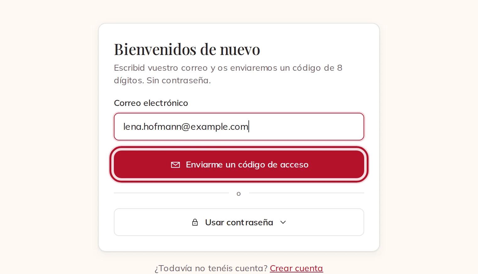 Iniciar sesión con un código por correo