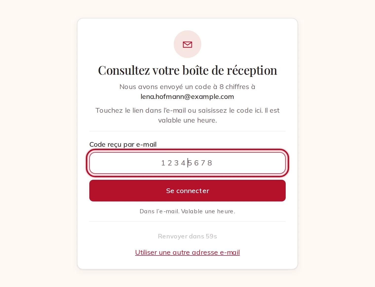 Le code reçu par e-mail