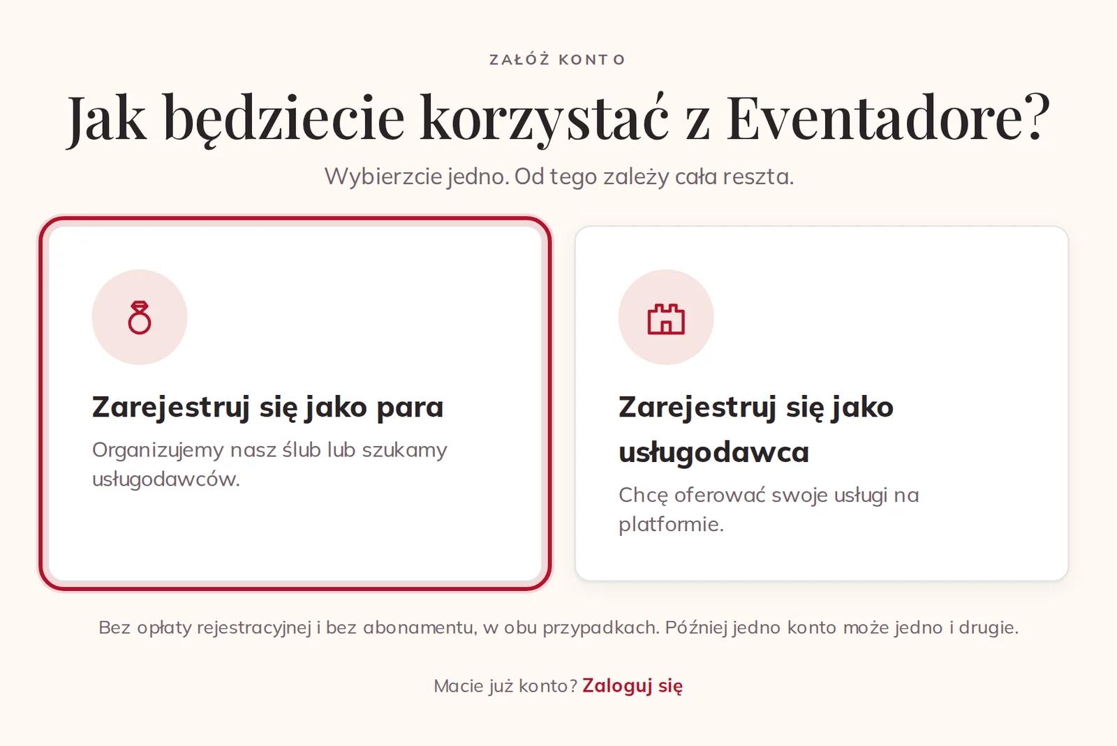 Pierwsze pytanie: rejestracja jako para albo jako usługodawca