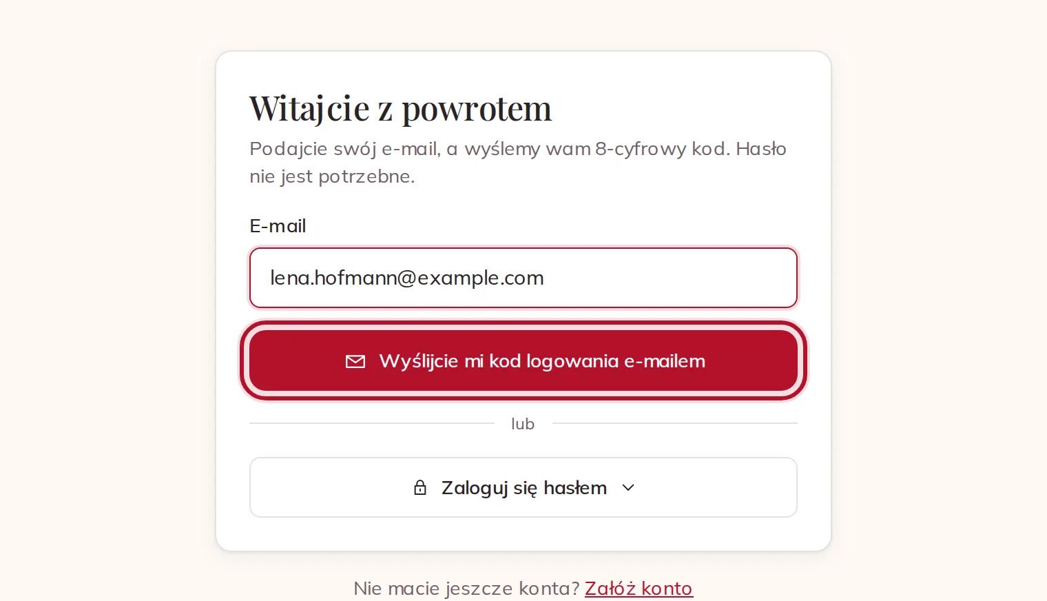 Logowanie kodem z e-maila