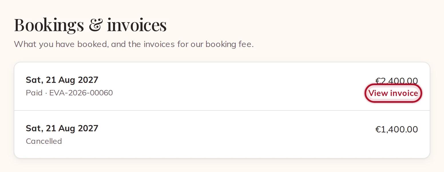 Bookings & invoices in your account