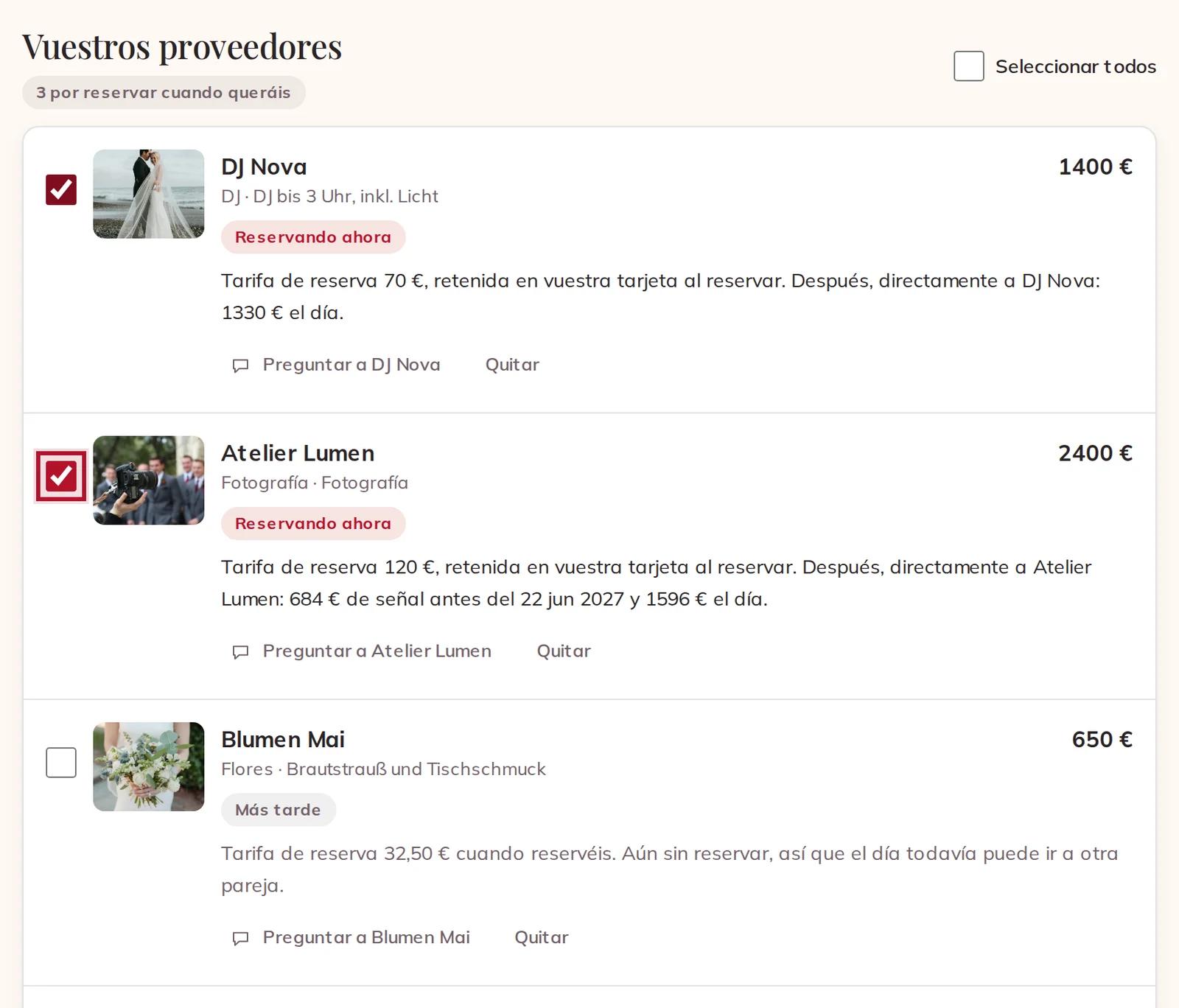 Marcar proveedores en vuestra Planificación