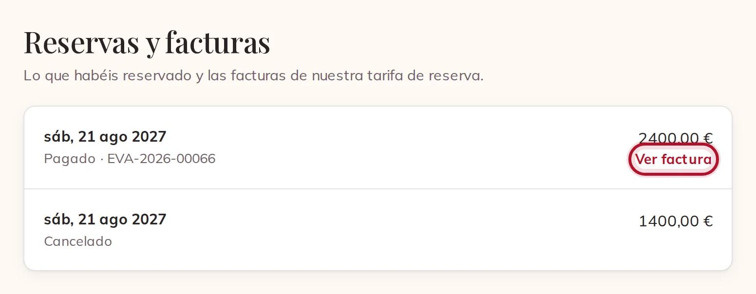 Reservas y facturas en vuestra cuenta