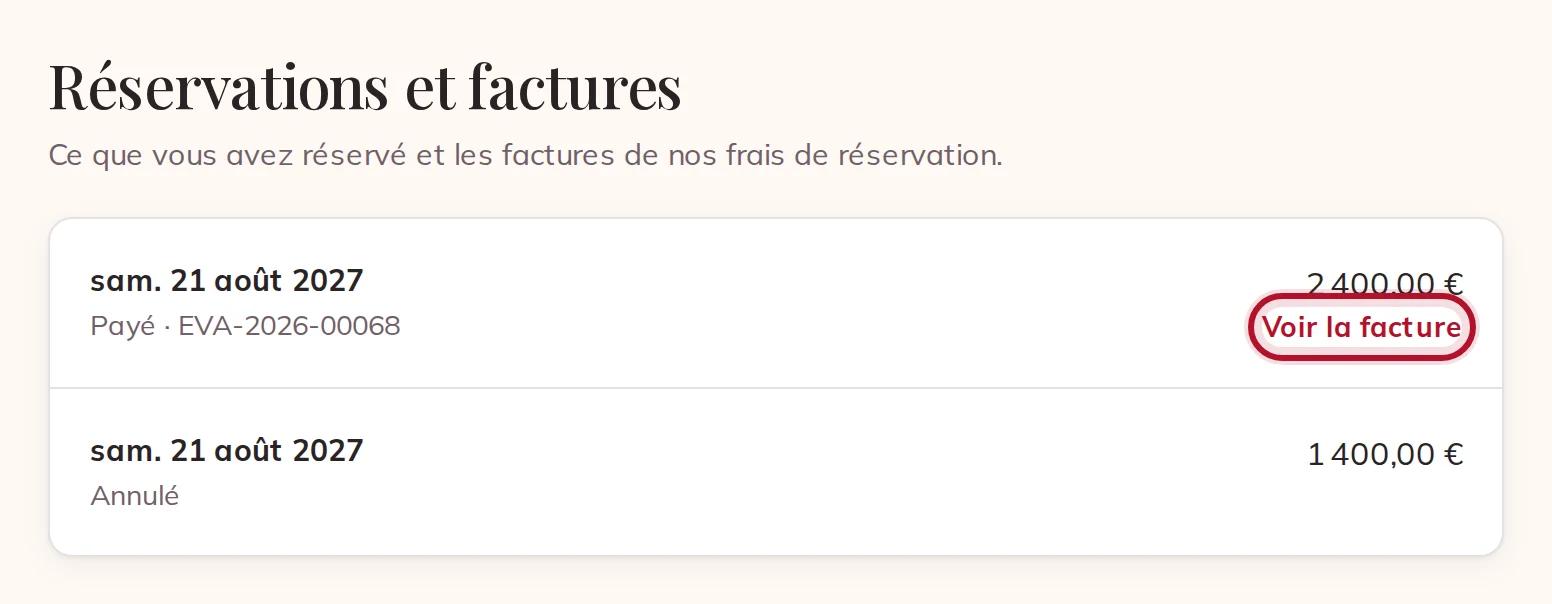 Réservations et factures dans votre compte