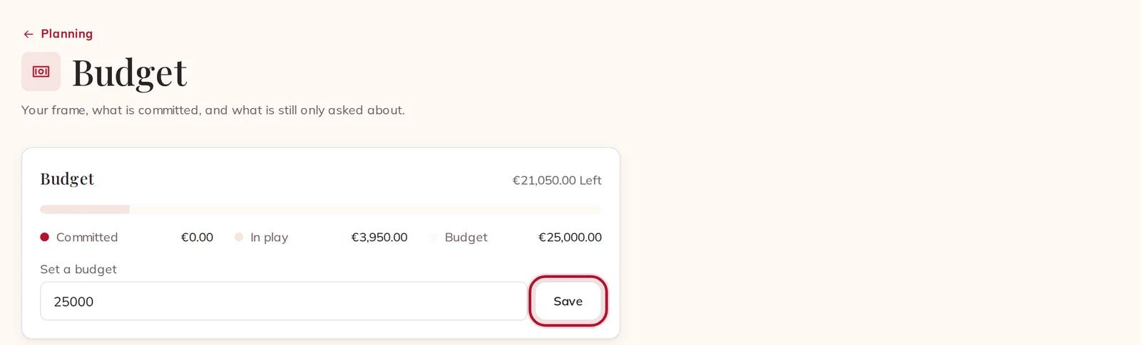 The budget, set, against what the planning already holds