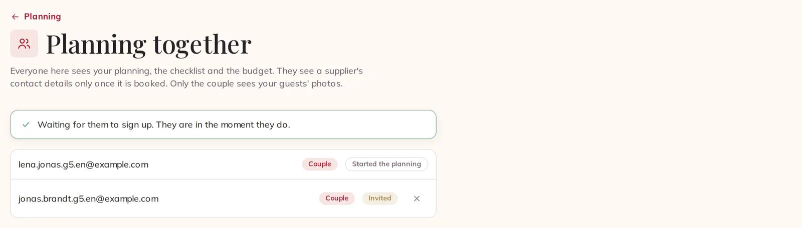 Your partner, invited and waiting to sign up