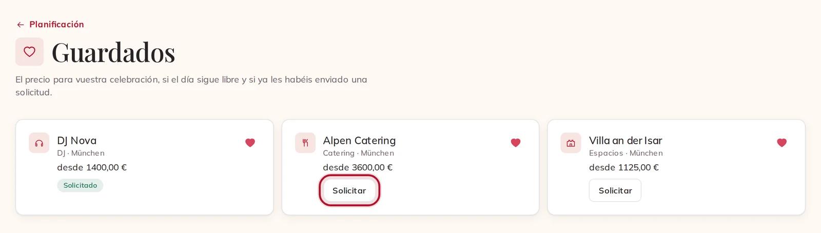 Proveedores guardados con su precio para vuestro día