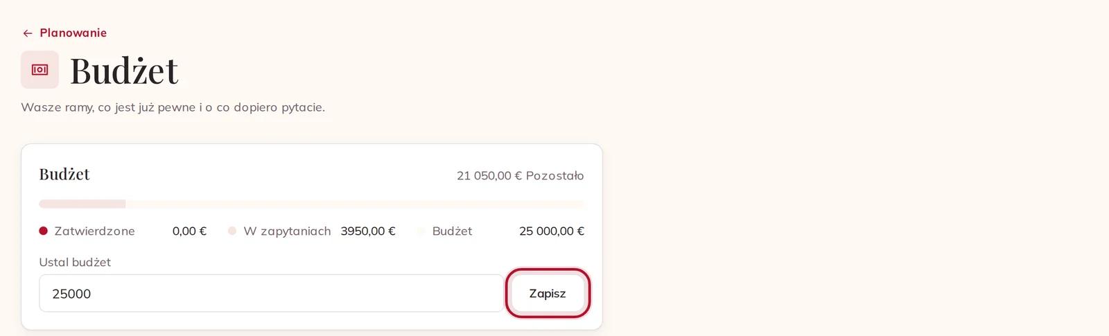 Ustalony budżet zestawiony z tym, co już jest w planowaniu