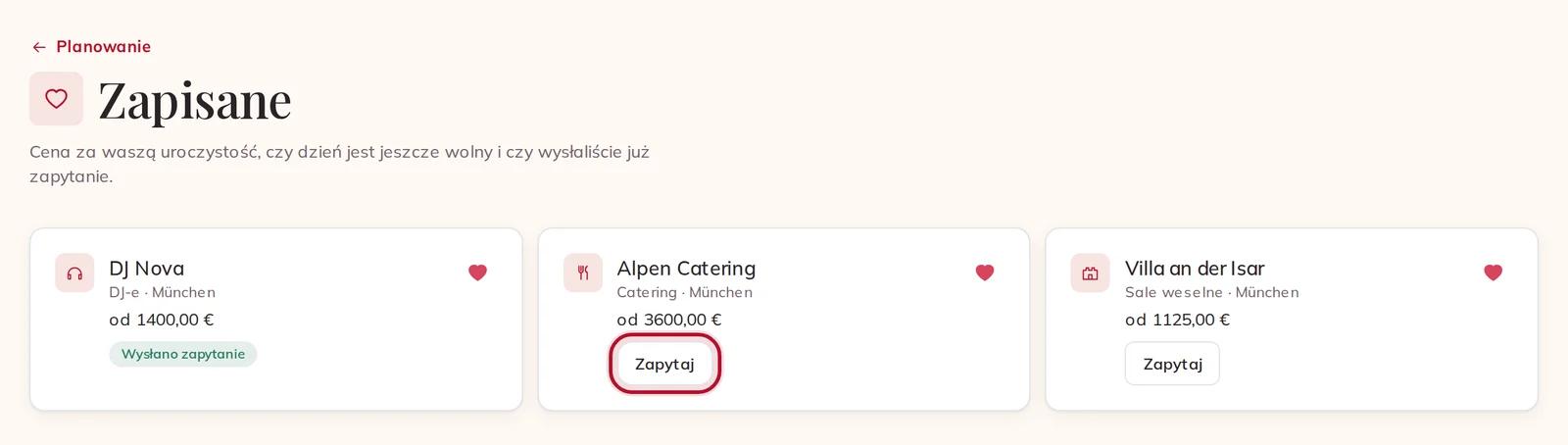 Zapisani usługodawcy z ceną na wasz dzień