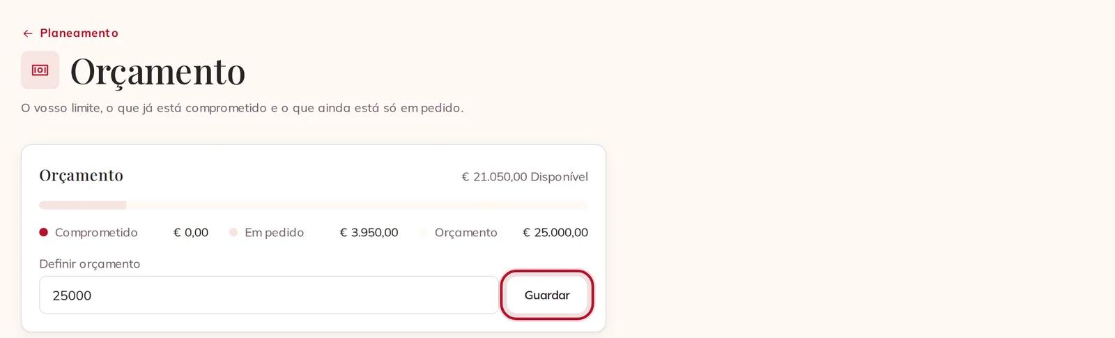O orçamento definido, comparado com o que o planeamento já tem