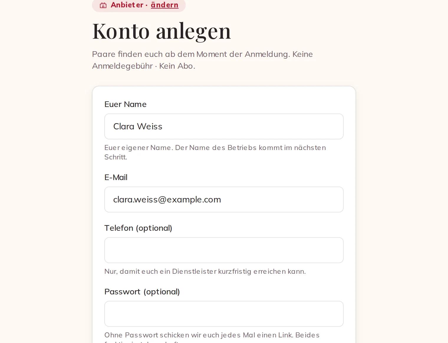 Euer Konto als Anbieter anlegen