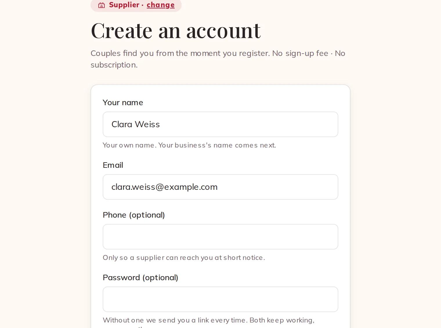 Creating your account as a supplier