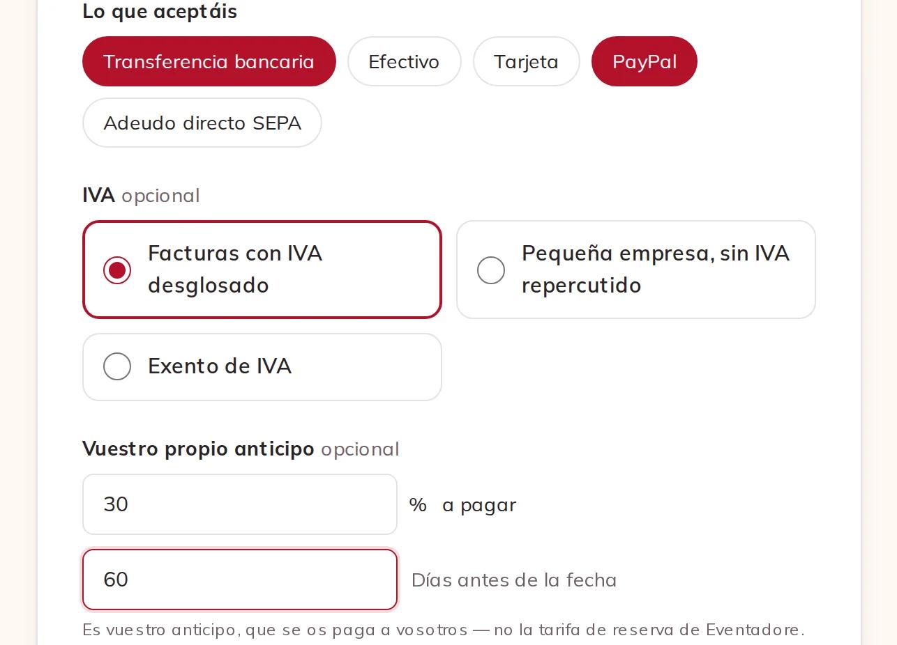 Métodos de pago, IVA y vuestra propia señal