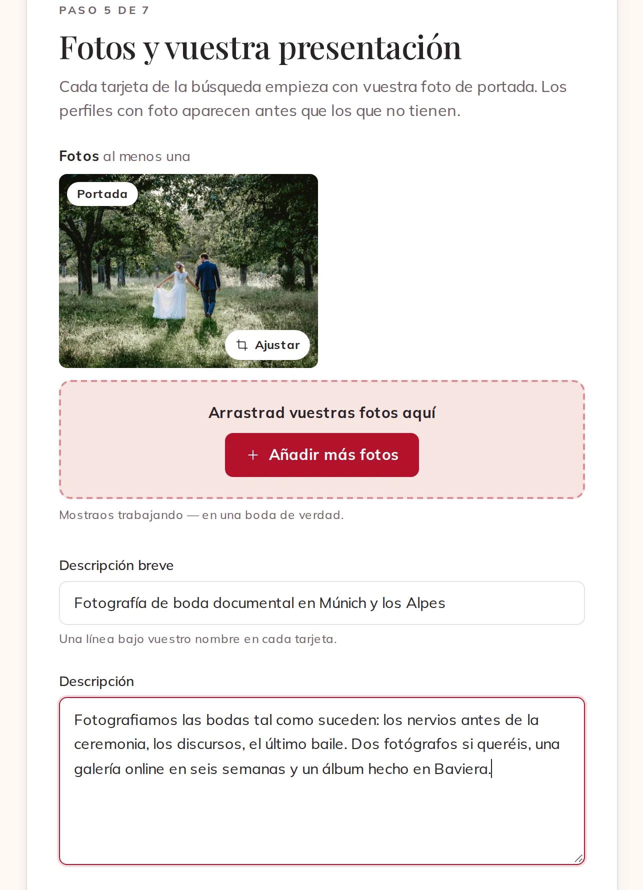 Vuestras fotos, la descripción breve y la descripción