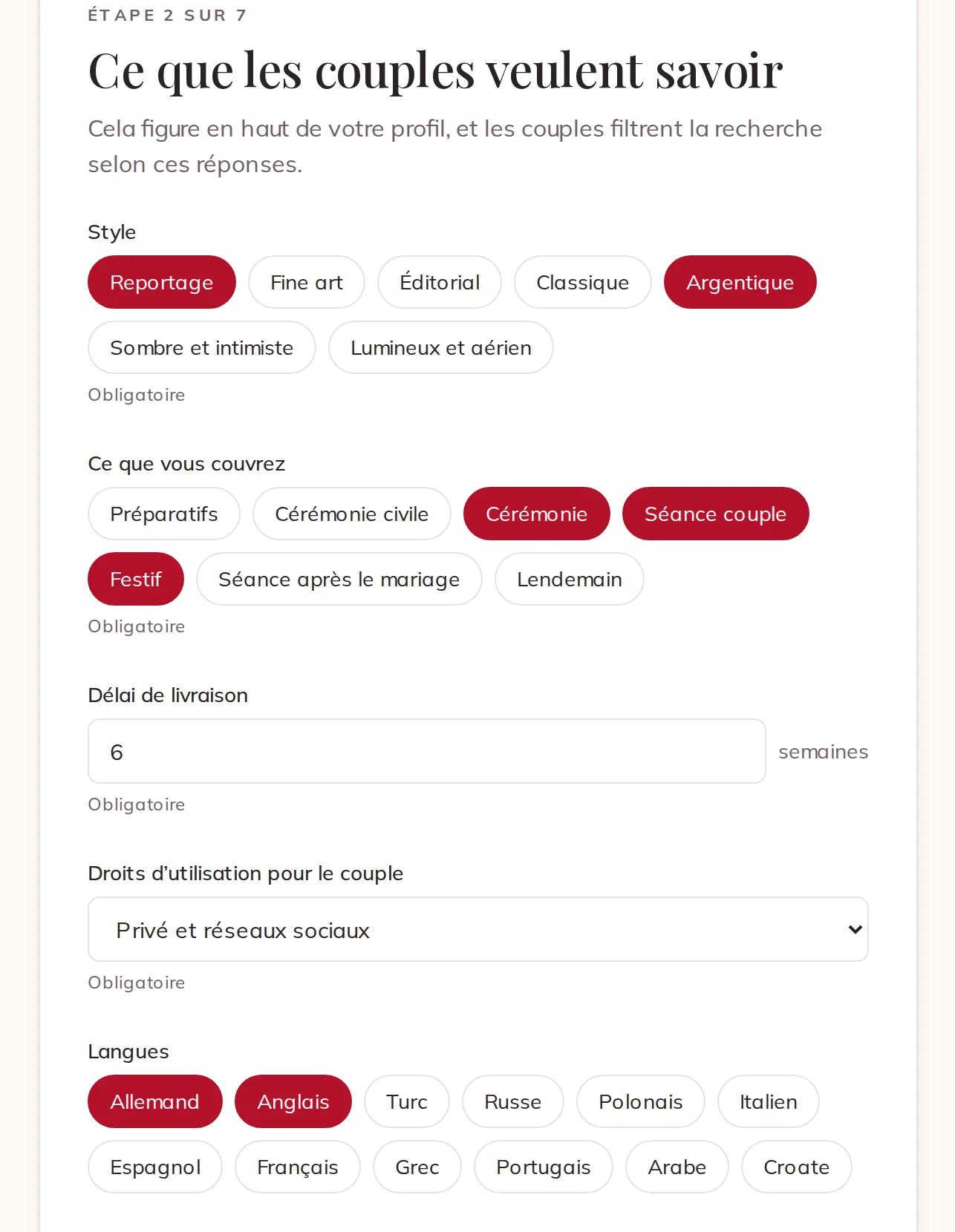 Les questions propres à votre métier