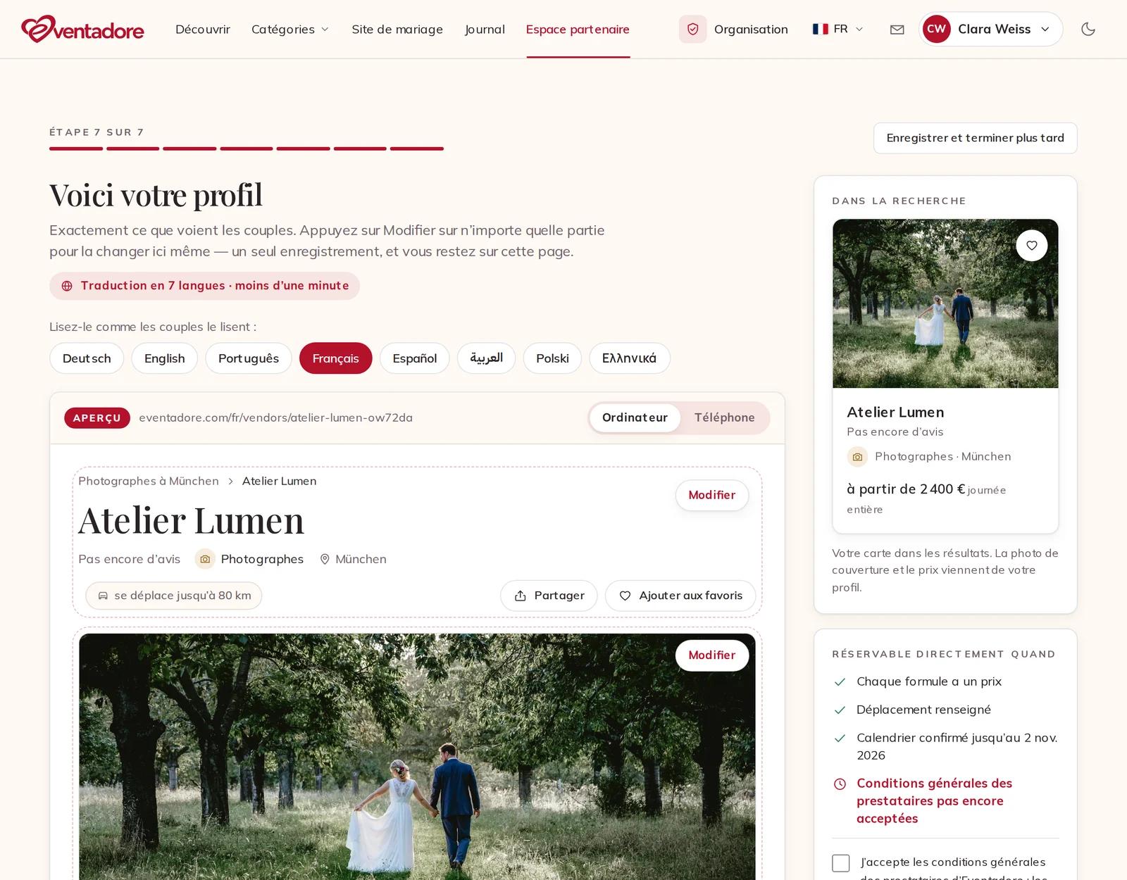 Votre profil tel que les couples le voient, avec Modifier sur chaque partie