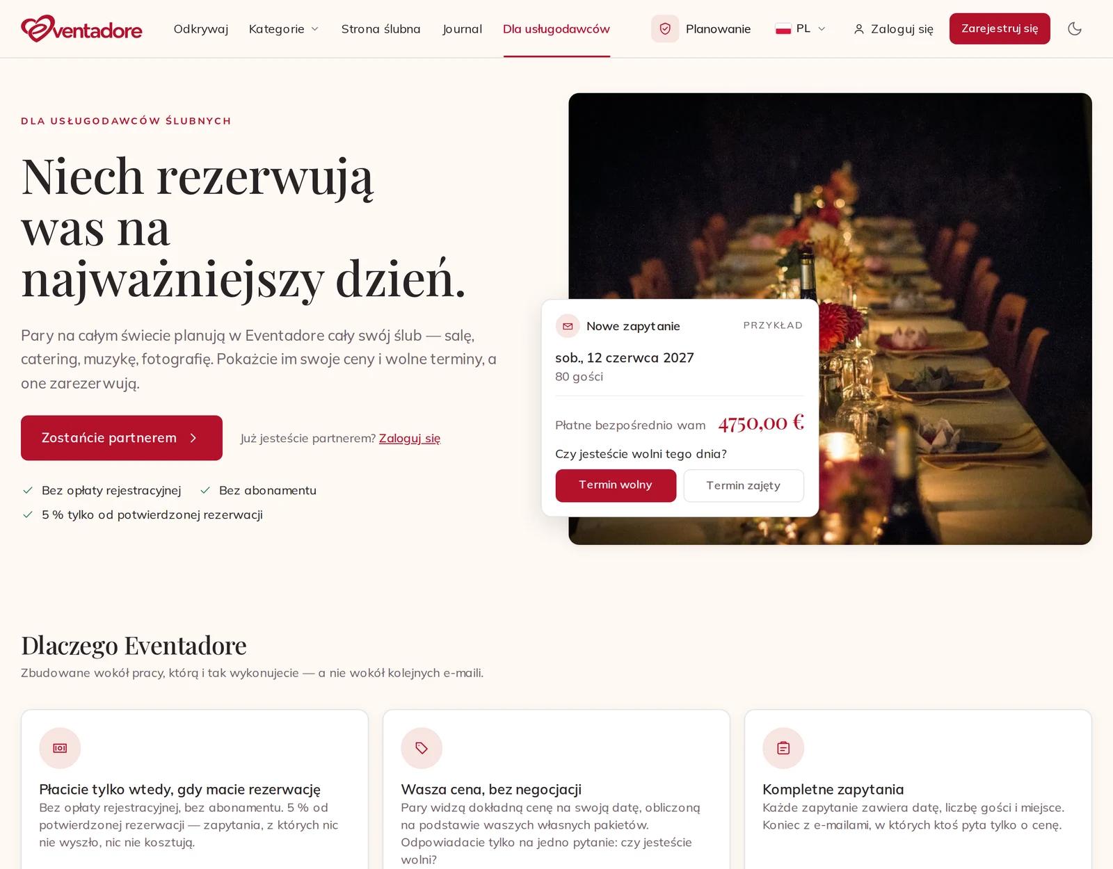 Strona dla usługodawców z przyciskiem Zostańcie partnerem