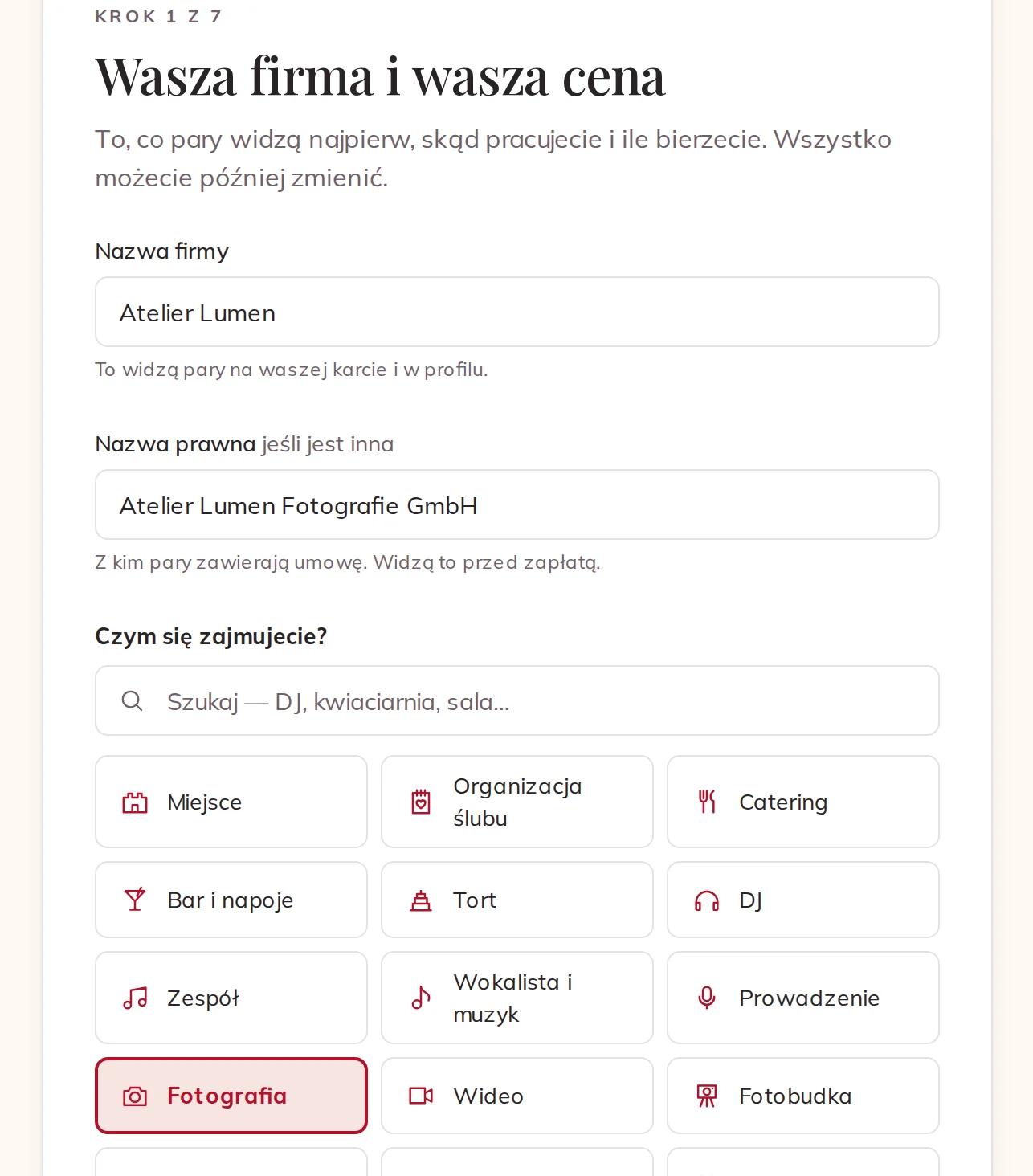 Nazwa firmy i główna usługa