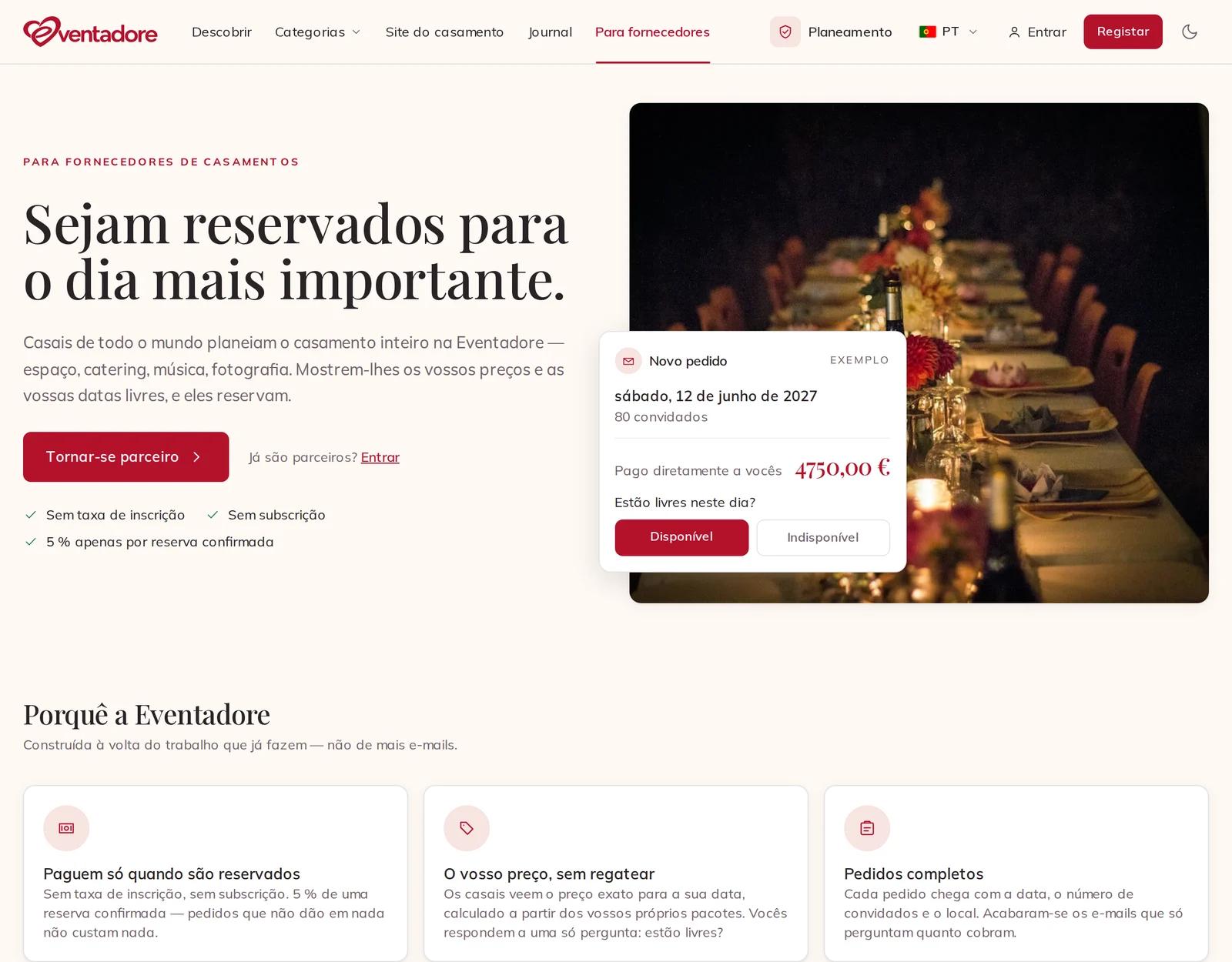 A página para fornecedores, com Tornar-se parceiro