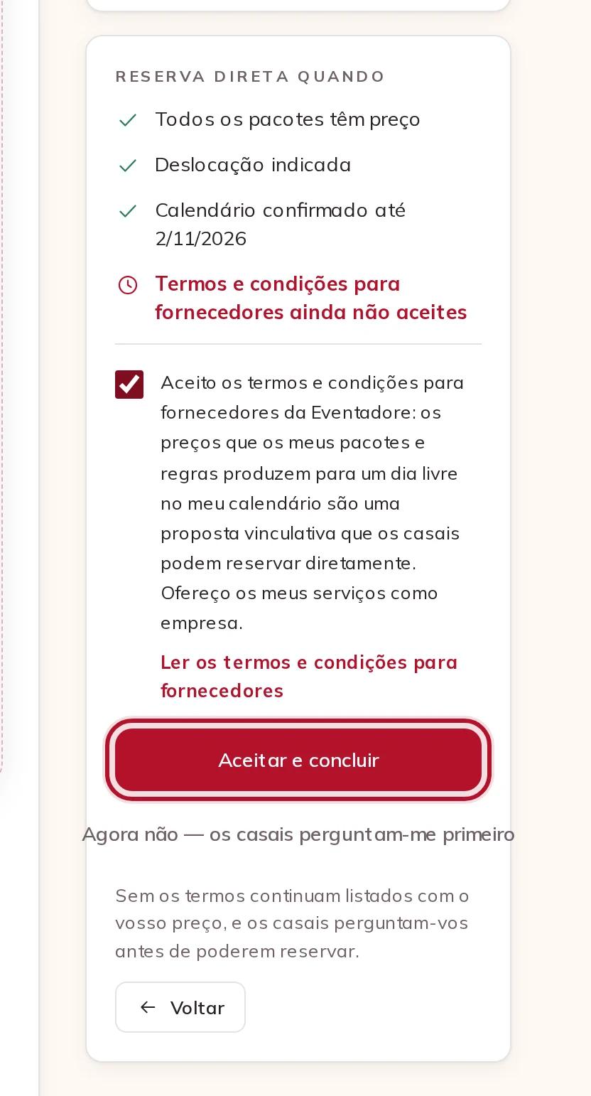 Os termos do fornecedor e o que é preciso para a reserva direta