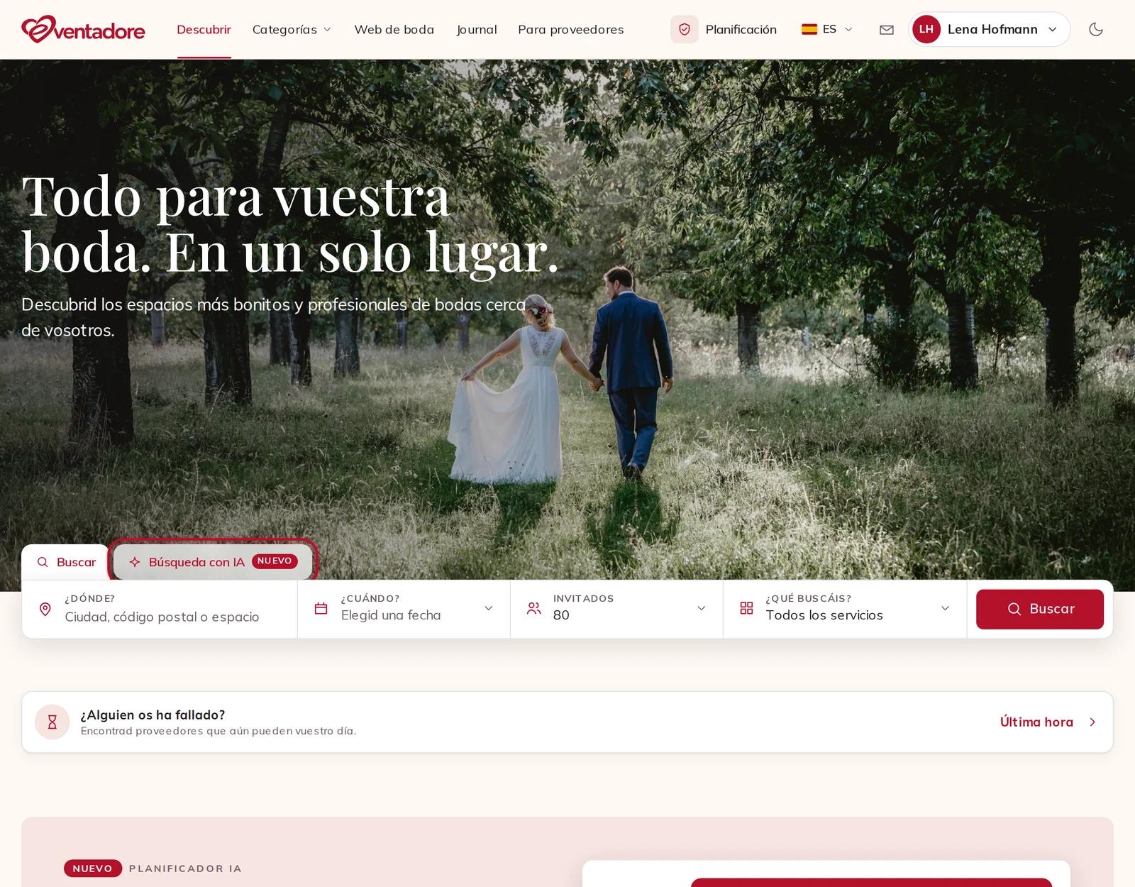 La pestaña Búsqueda con IA junto a la búsqueda normal