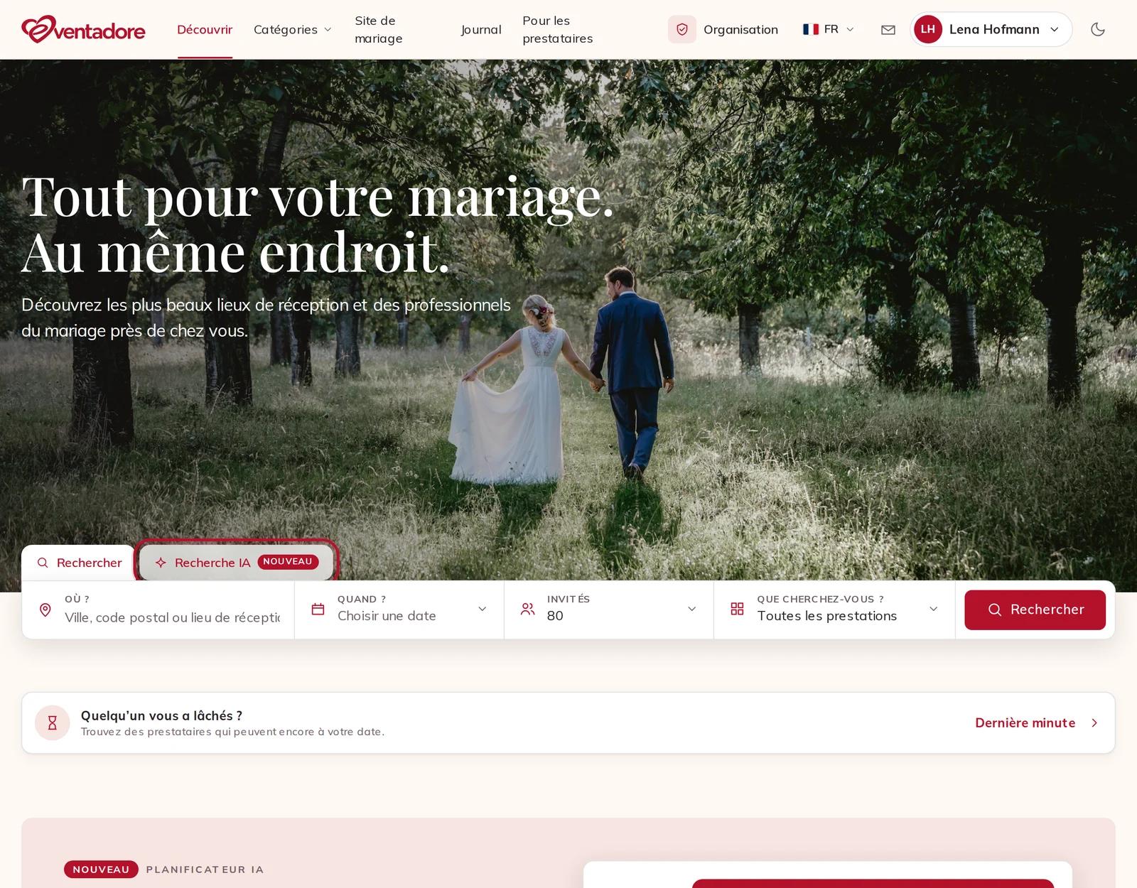 L’onglet Recherche IA à côté de la recherche normale