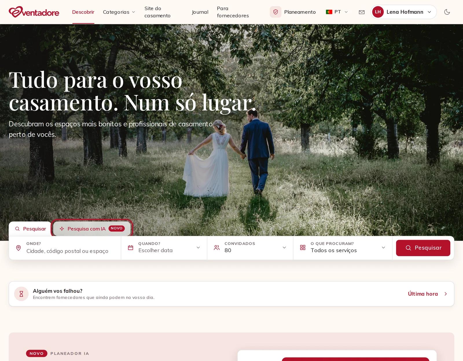 O separador da pesquisa com IA ao lado da pesquisa normal