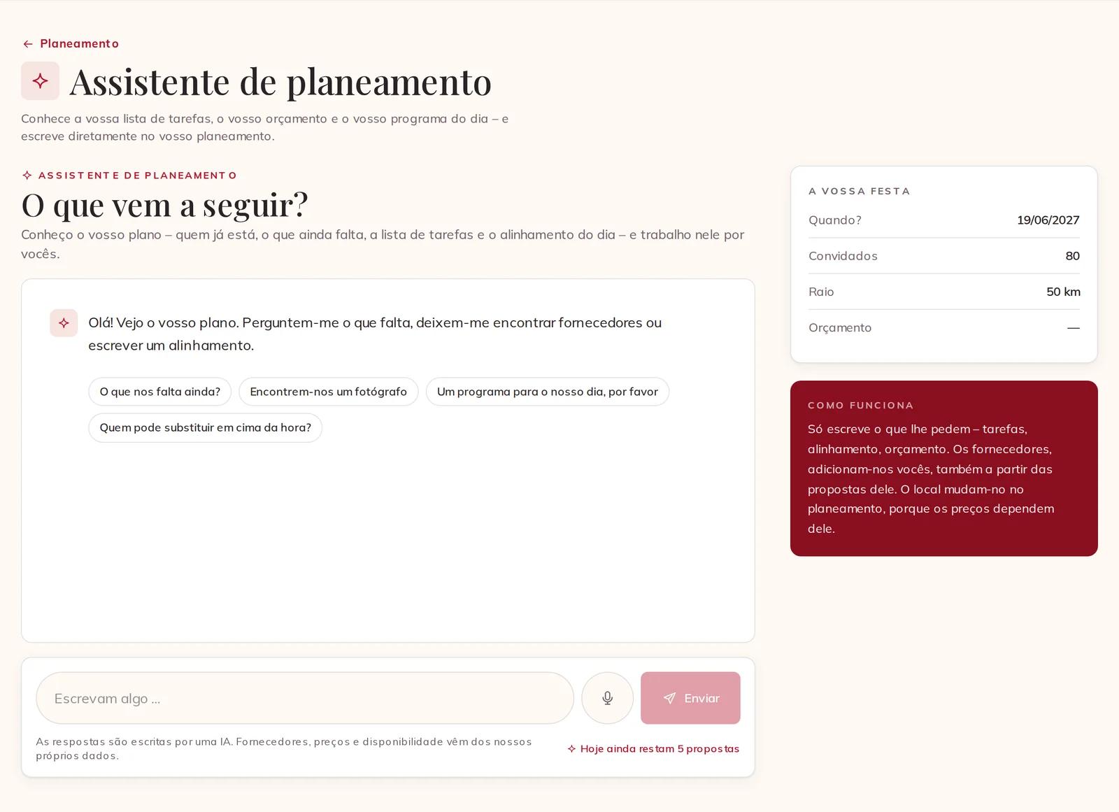 O assistente de planeamento, com a vossa celebração ao lado