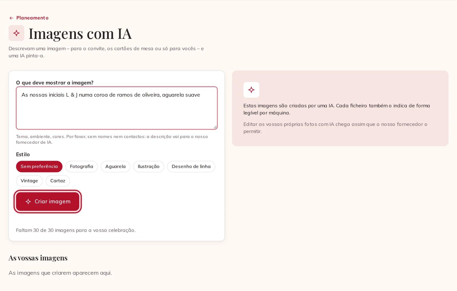 Descrever uma imagem para as Imagens com IA