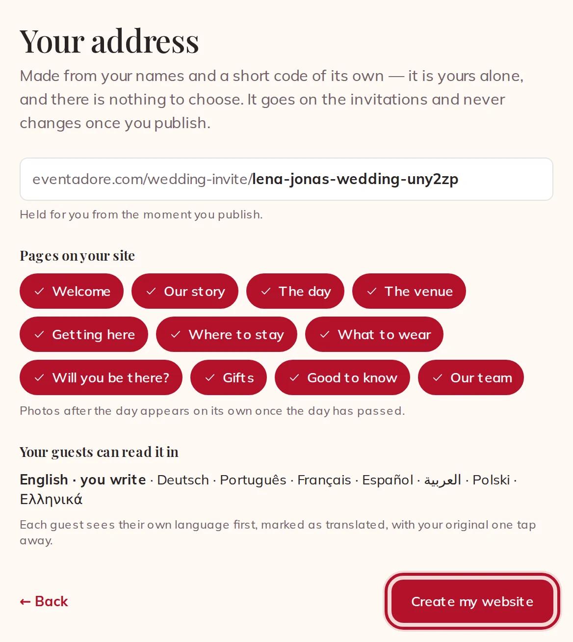 Your address, the pages on your site and the languages