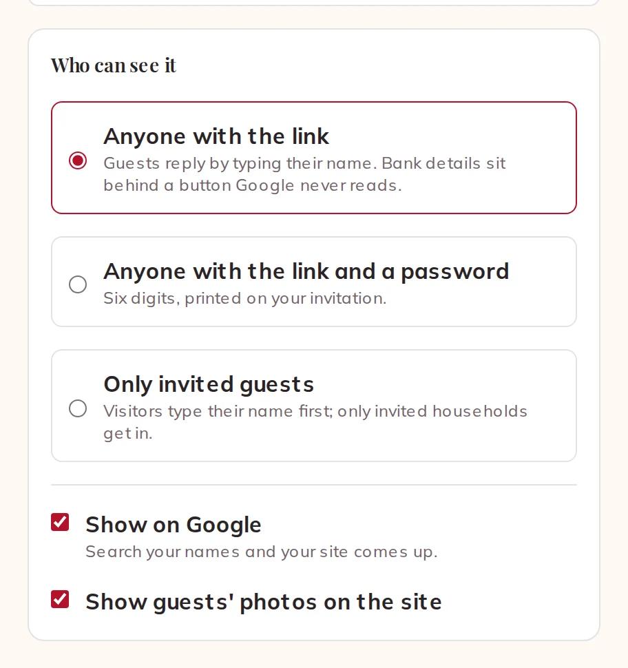 Who can see your site, Google and your guests' photos