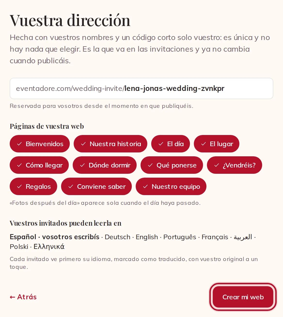 Vuestra dirección, las páginas de vuestra web y los idiomas