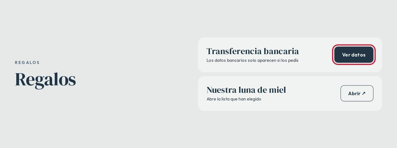 Los regalos en vuestra web: Ver datos para la transferencia bancaria