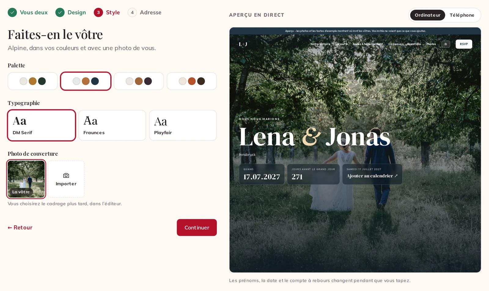 La palette, la typographie et votre photo de couverture