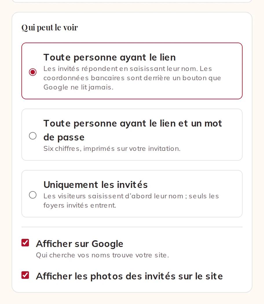 Qui peut voir votre site, Google et les photos de vos invités