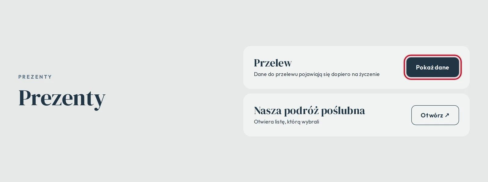 Prezenty na waszej stronie: Pokaż dane do przelewu