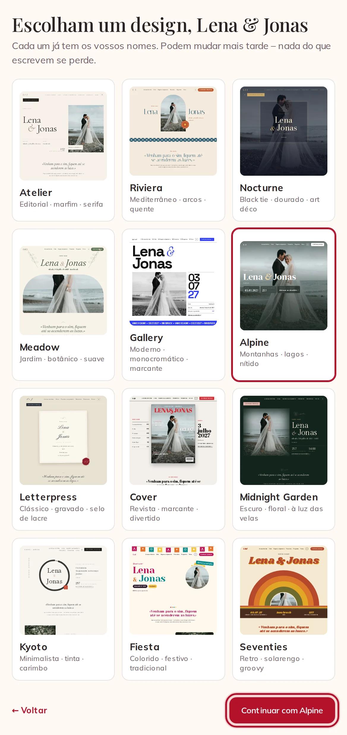 Doze designs, cada um com os vossos nomes