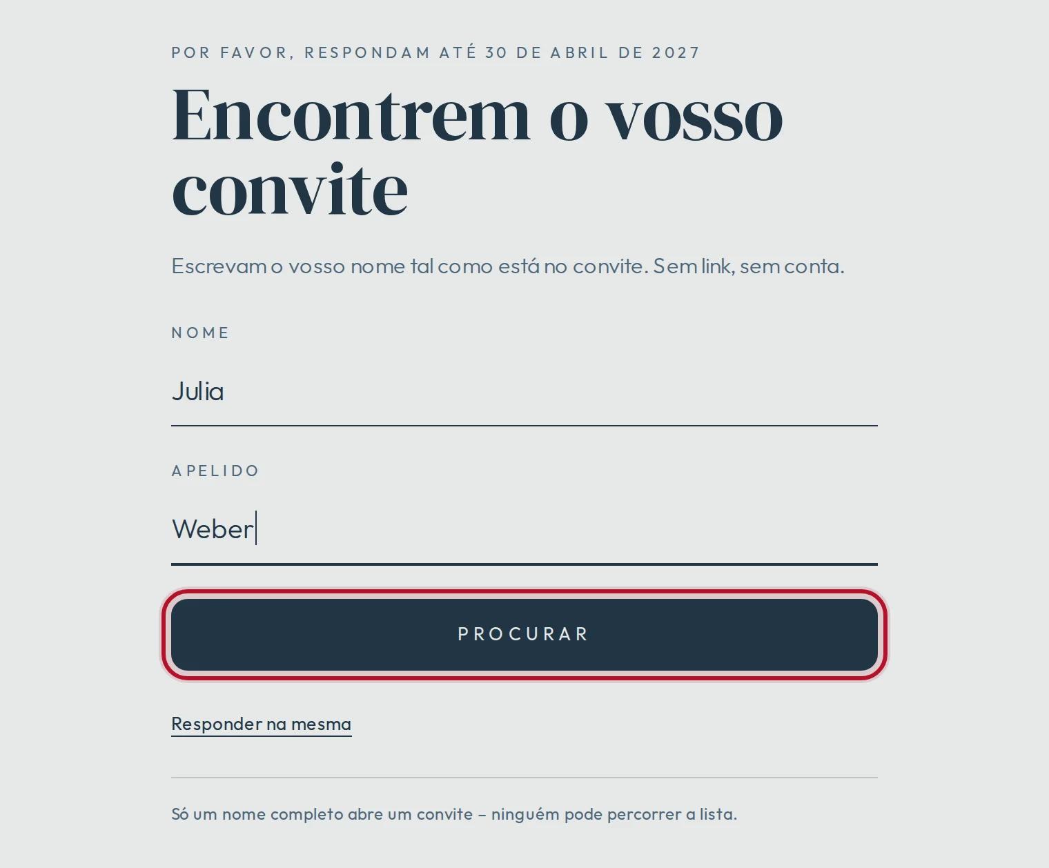Encontrar o convite: um nome próprio e um apelido